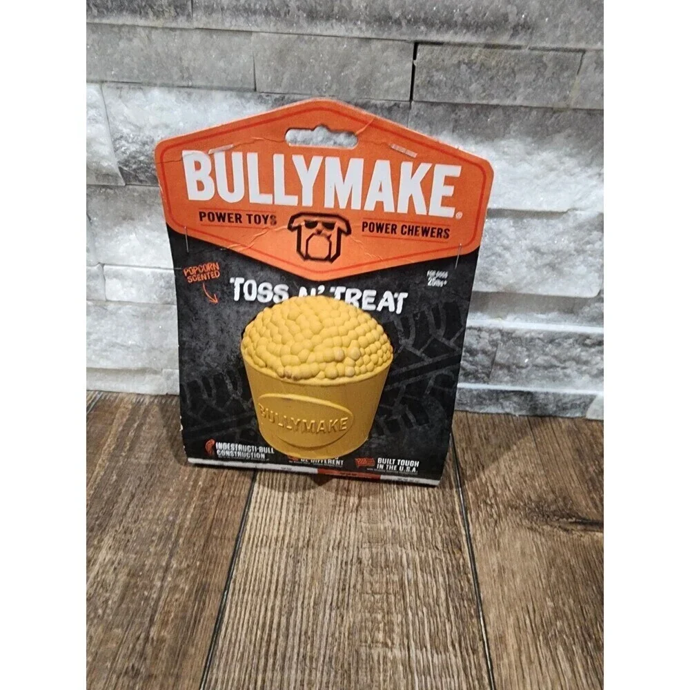 Bullymake Toss N Treat Popcorn Flavored Dog Toy Treats Enrichment Power Chewer